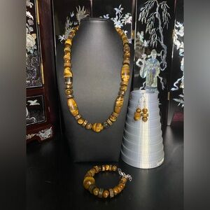 Handmade tigers eye necklace bracelet and earring set
